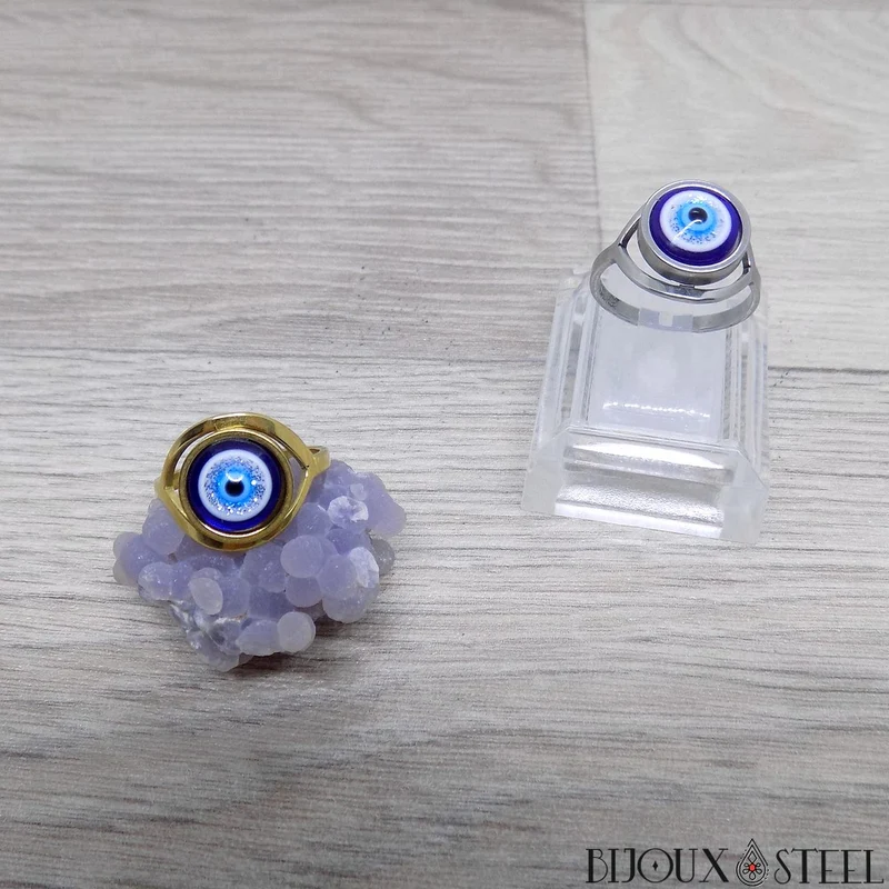Bague mauvais oeil dorée en acier inoxydable