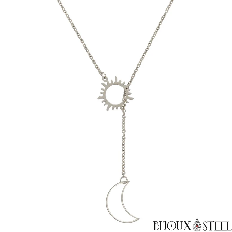 Collier Soleil et Lune en acier inoxydable
