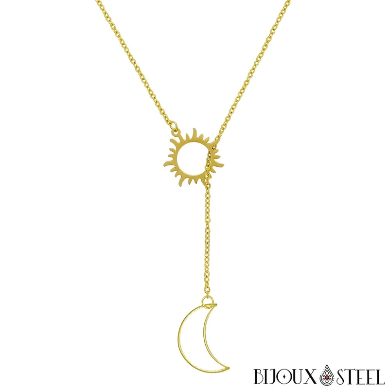 Collier Soleil et Lune en acier inoxydable