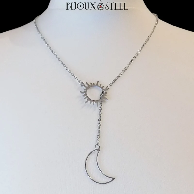 Collier Soleil et Lune en acier inoxydable