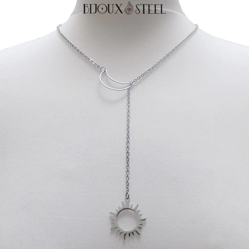 Collier Soleil et Lune en acier inoxydable