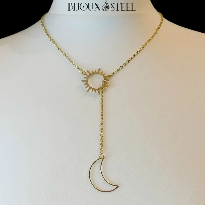 Collier Soleil et Lune en acier inoxydable