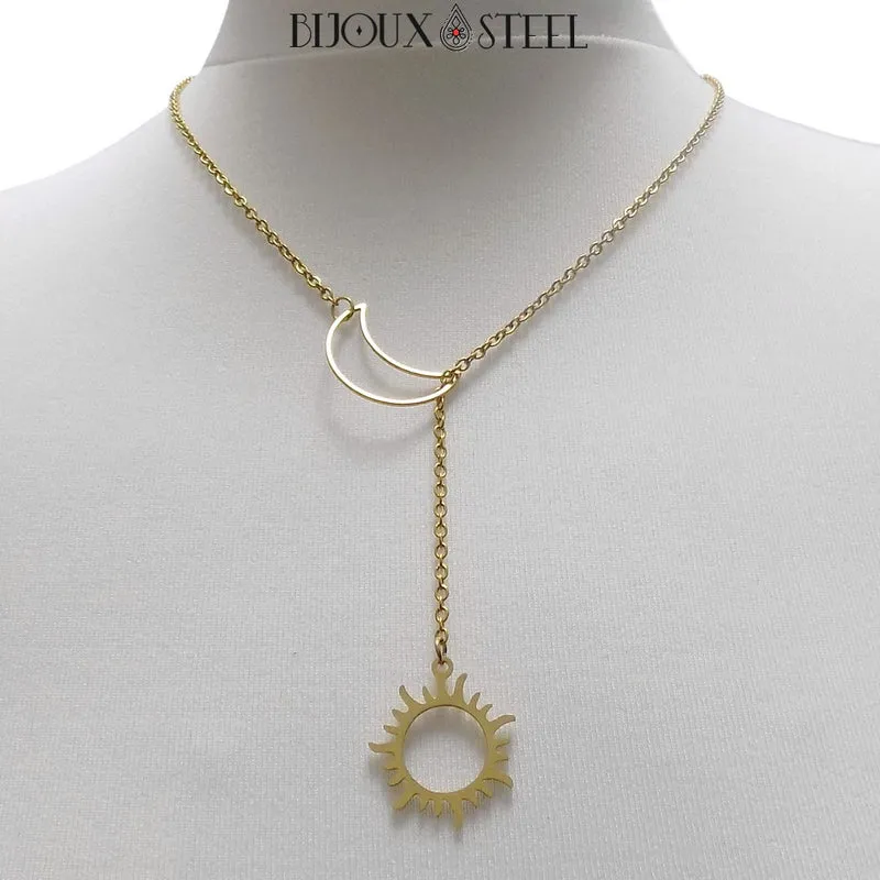 Collier Soleil et Lune en acier inoxydable