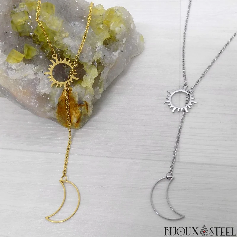 Collier Soleil et Lune en acier inoxydable