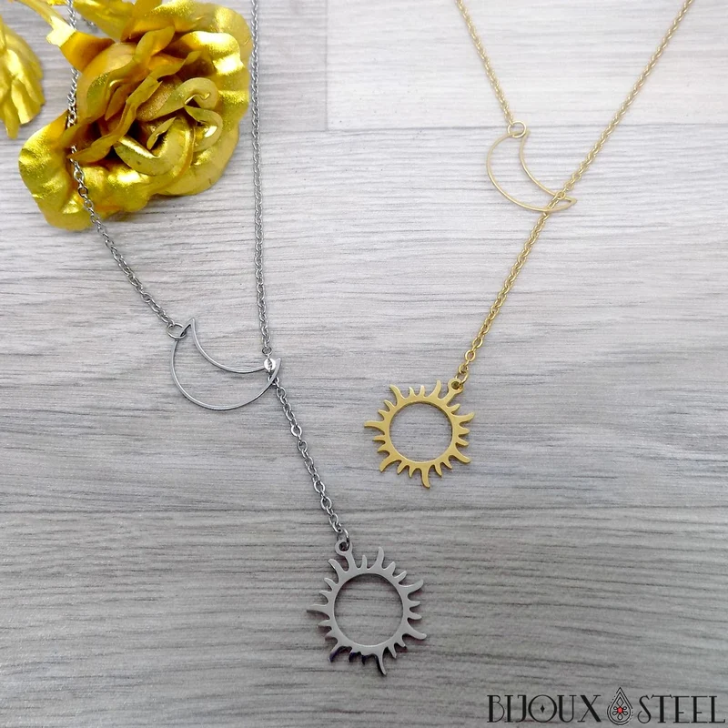 Collier Soleil et Lune en acier inoxydable