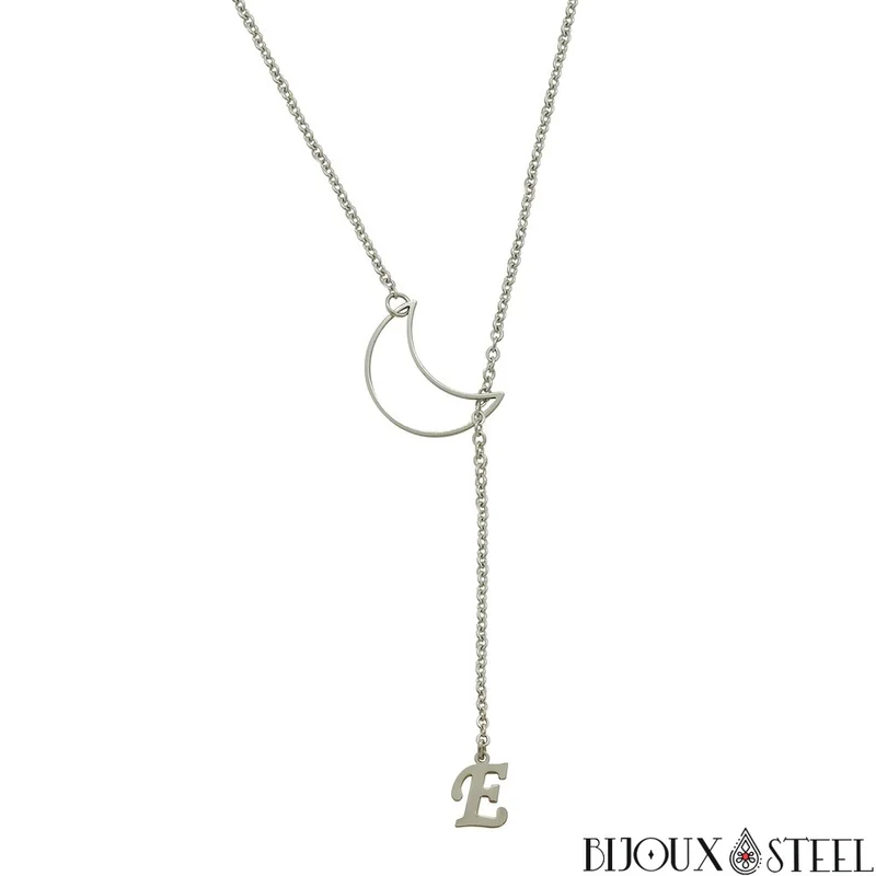 Collier Lune et son pendentif lettre en acier inoxydable