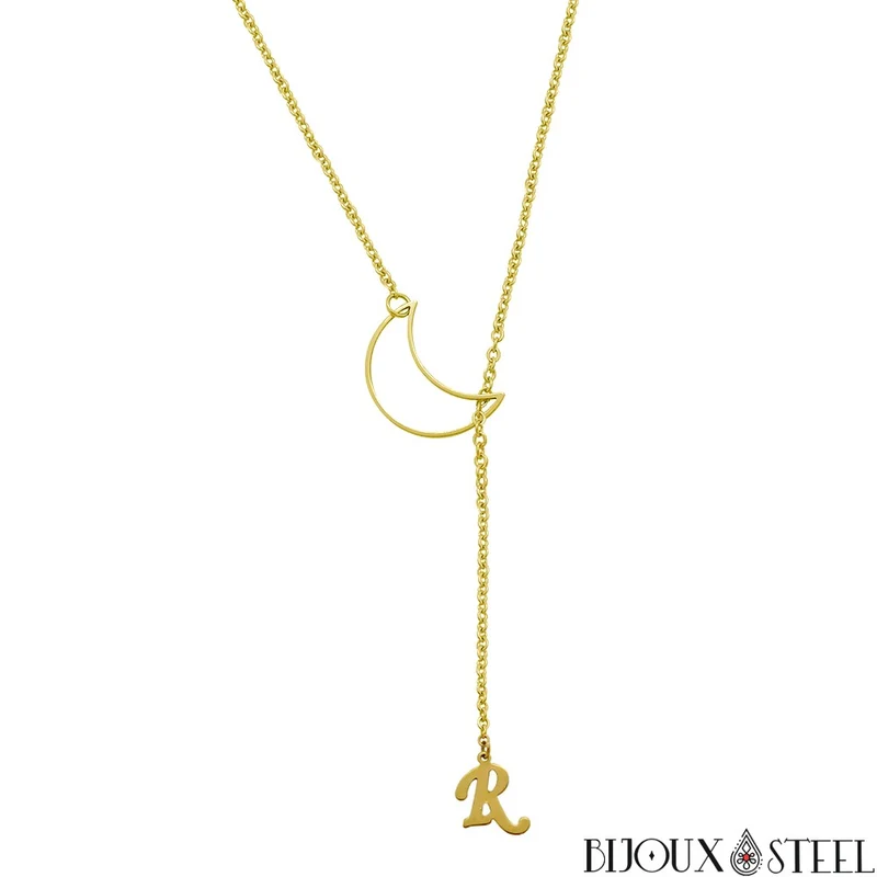 Collier Lune et son pendentif lettre en acier inoxydable