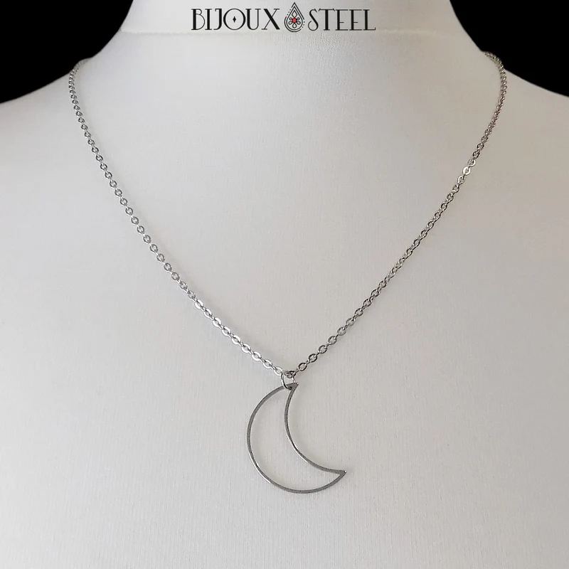 Collier à pendentif Lune en acier inoxydable