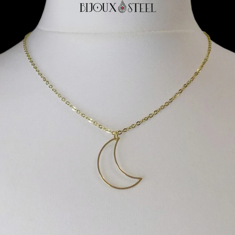Collier à pendentif Lune en acier inoxydable