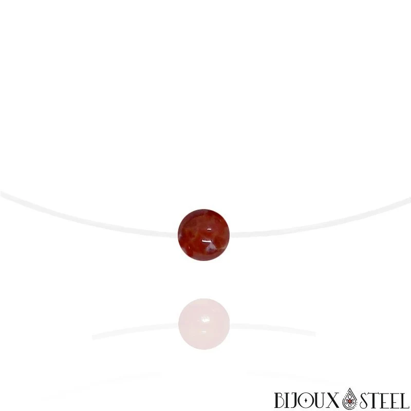 Collier à perle d'agate de feu sur fil de nylon