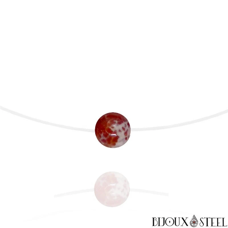 Collier à perle d'agate de feu sur fil de nylon