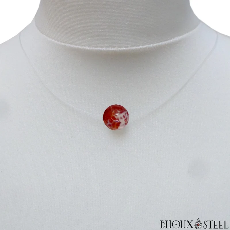 Collier à perle d'agate de feu sur fil de nylon