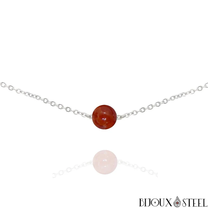 Collier à perle d'agate de feu en acier inoxydable
