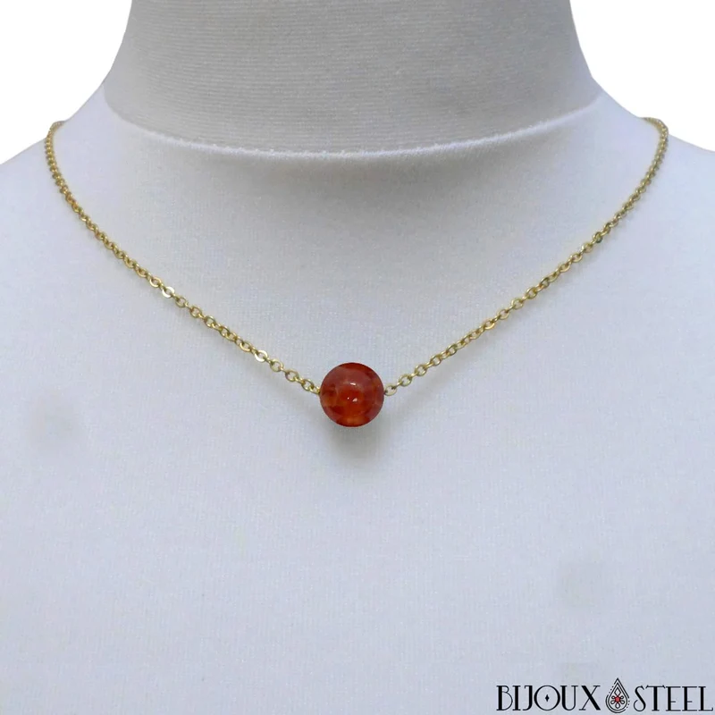Collier à perle d'agate de feu en acier inoxydable