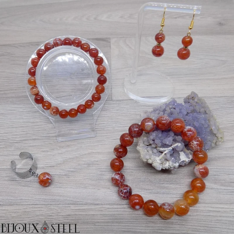 Bracelet en perles d'agate de feu 10mm