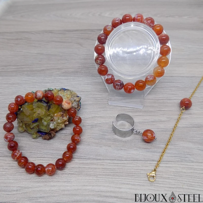 Bracelet en perles d'agate de feu 8mm