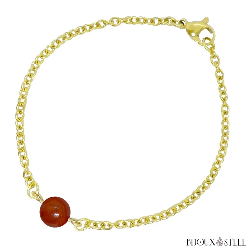 Bracelet à perle d'agate de feu en acier inoxydable