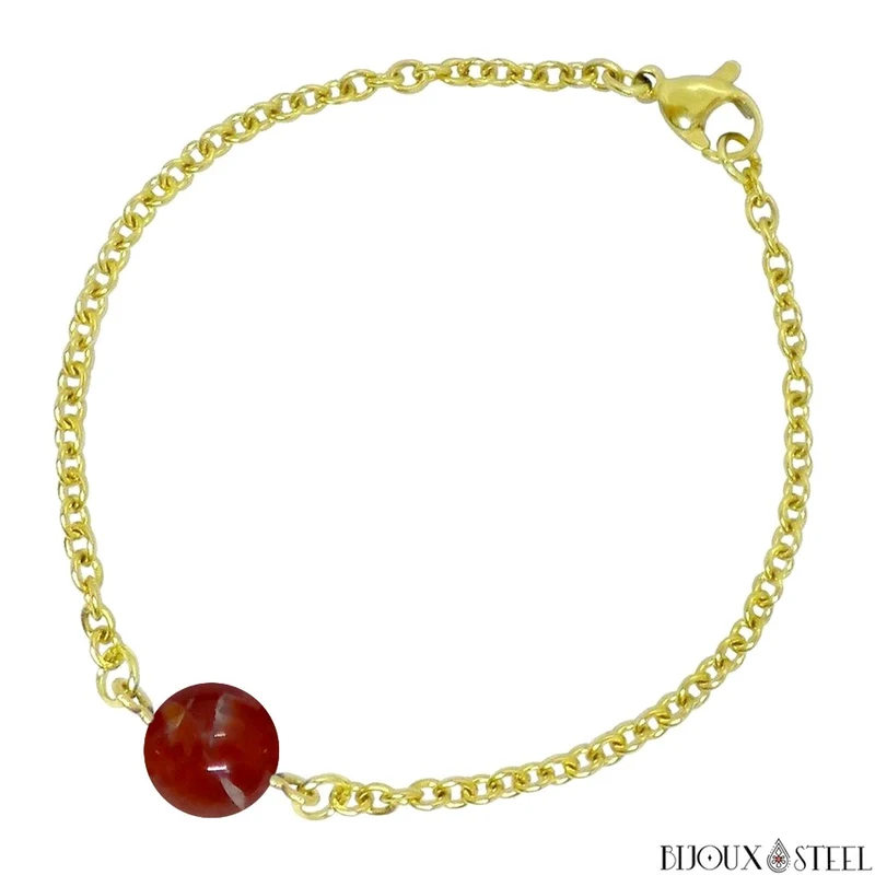 Bracelet à perle d'agate de feu en acier inoxydable