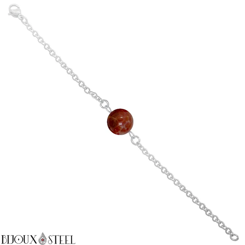Bracelet à perle d'agate de feu en acier inoxydable