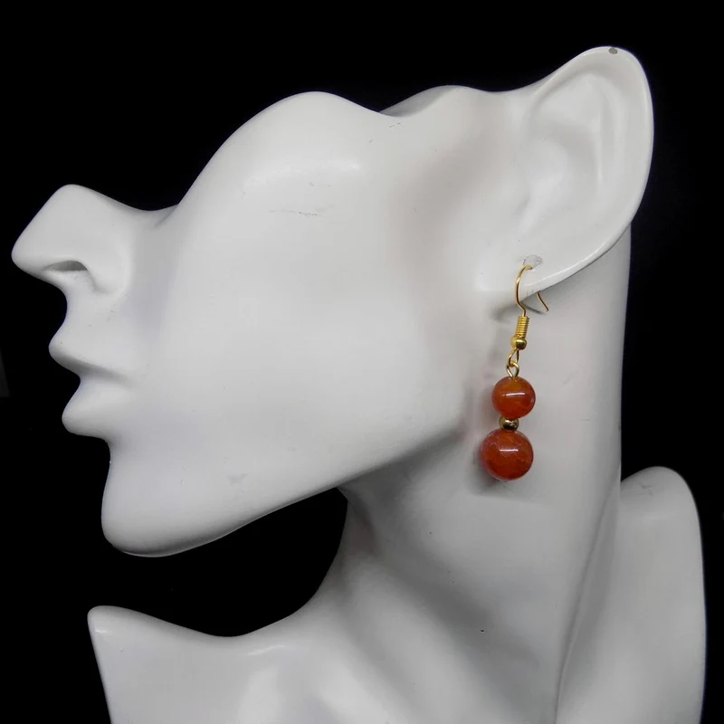 Boucles d'oreilles pendantes doubles perles d'agate de feu