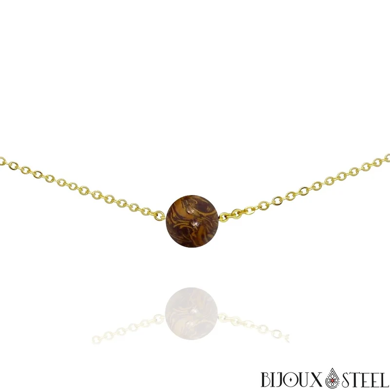 Collier à perle de jaspe éléphant en acier inoxydable