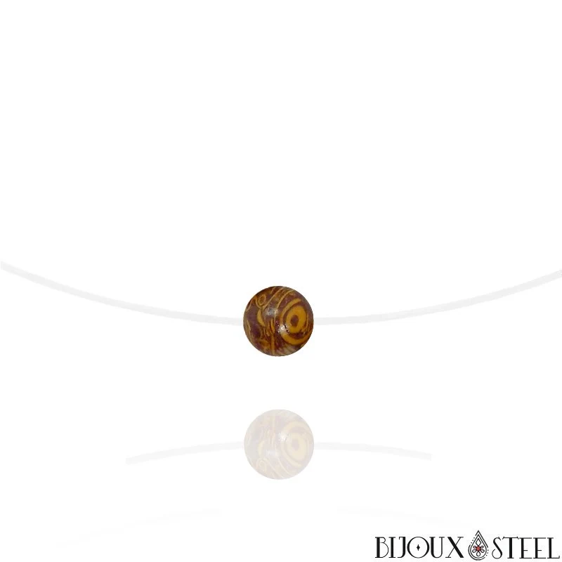 Collier à perle de jaspe éléphant sur fil de nylon