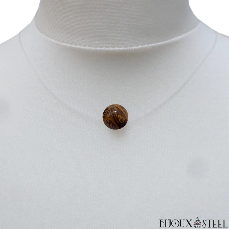 Collier à perle de jaspe éléphant sur fil de nylon