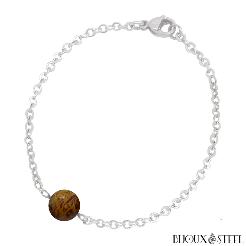 Bracelet à perle de jaspe éléphant en acier inoxydable