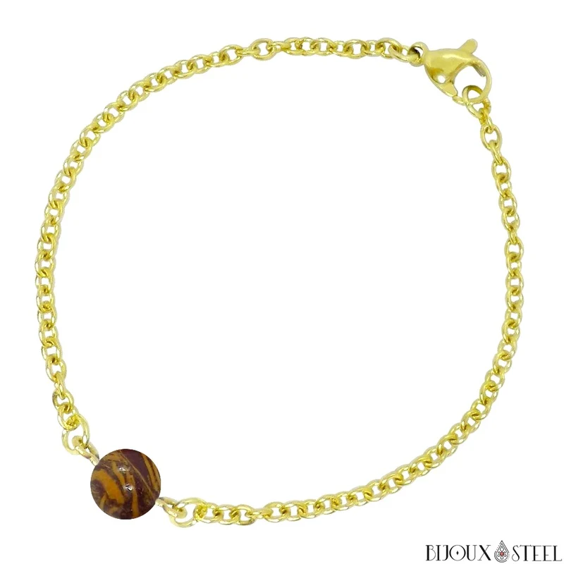 Bracelet à perle de jaspe éléphant en acier inoxydable