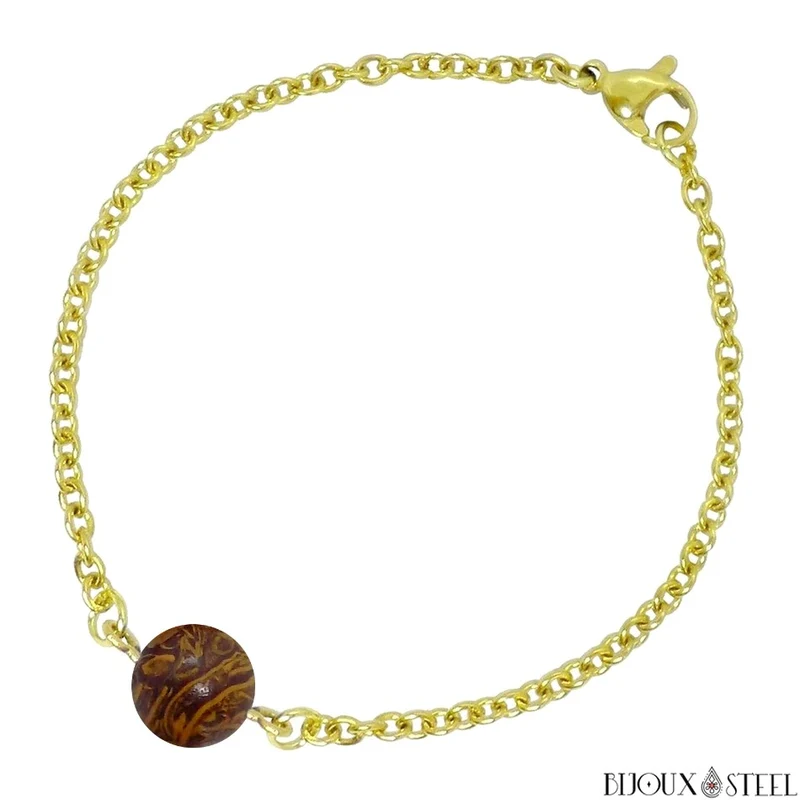 Bracelet à perle de jaspe éléphant en acier inoxydable