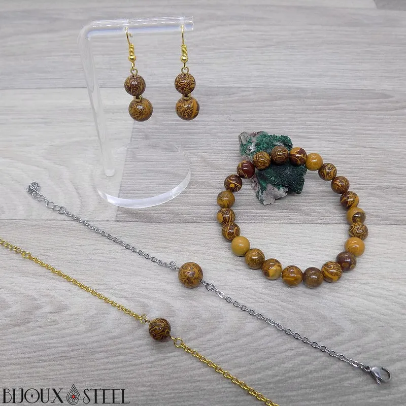 Bracelet à perle de jaspe éléphant en acier inoxydable