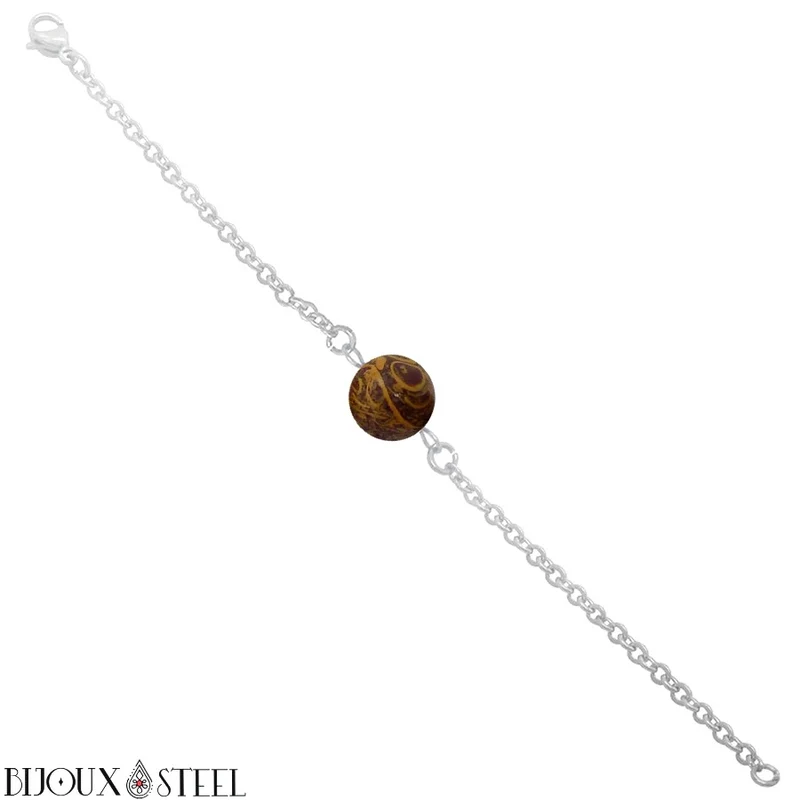 Bracelet à perle de jaspe éléphant en acier inoxydable