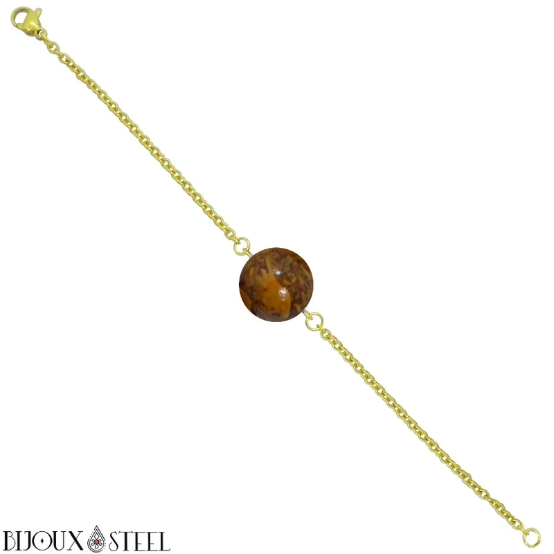 Bracelet à perle de jaspe éléphant en acier inoxydable