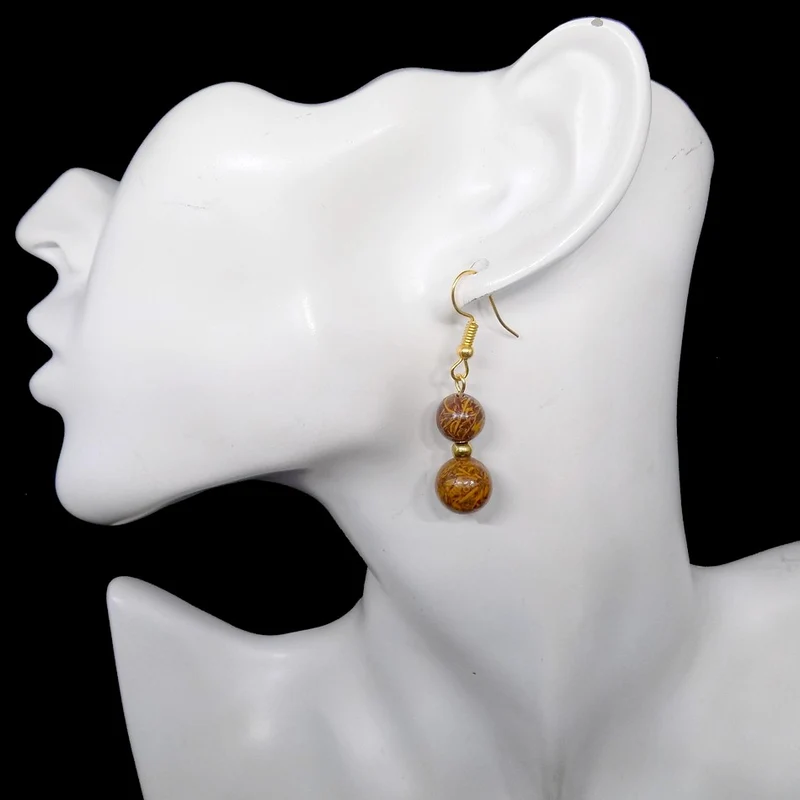 Boucles d'oreilles pendantes doubles perles de jaspe éléphant