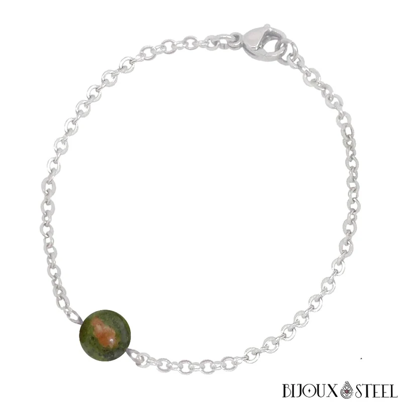 Bracelet à perle d'unakite en acier inoxydable