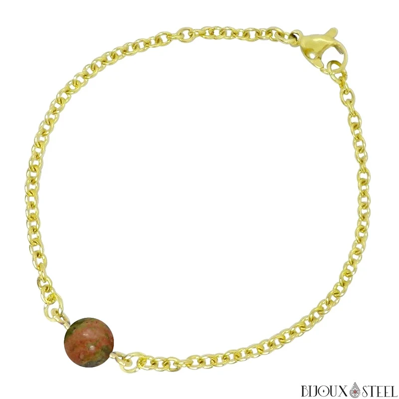 Bracelet à perle d'unakite en acier inoxydable