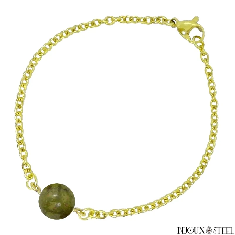 Bracelet à perle d'unakite en acier inoxydable