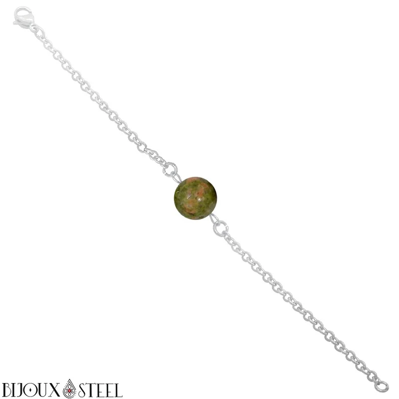 Bracelet à perle d'unakite en acier inoxydable