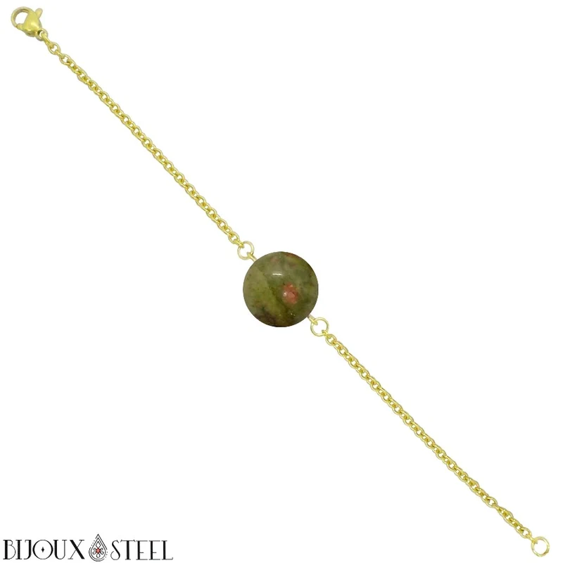 Bracelet à perle d'unakite en acier inoxydable