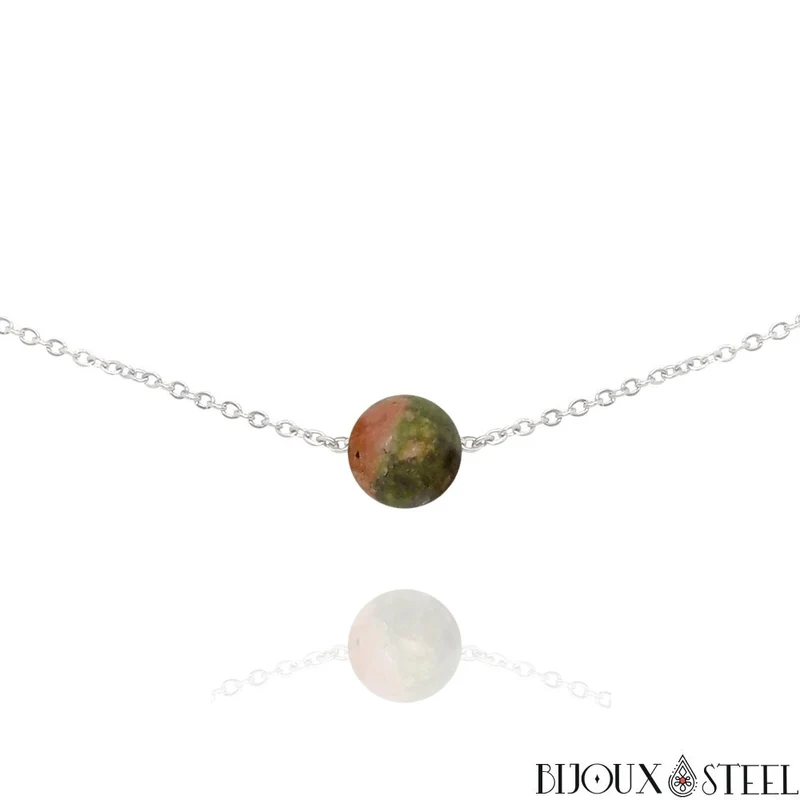 Collier à perle d'unakite en acier inoxydable