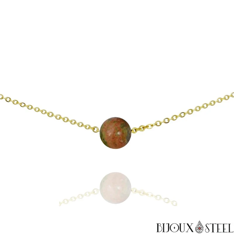 Collier à perle d'unakite en acier inoxydable