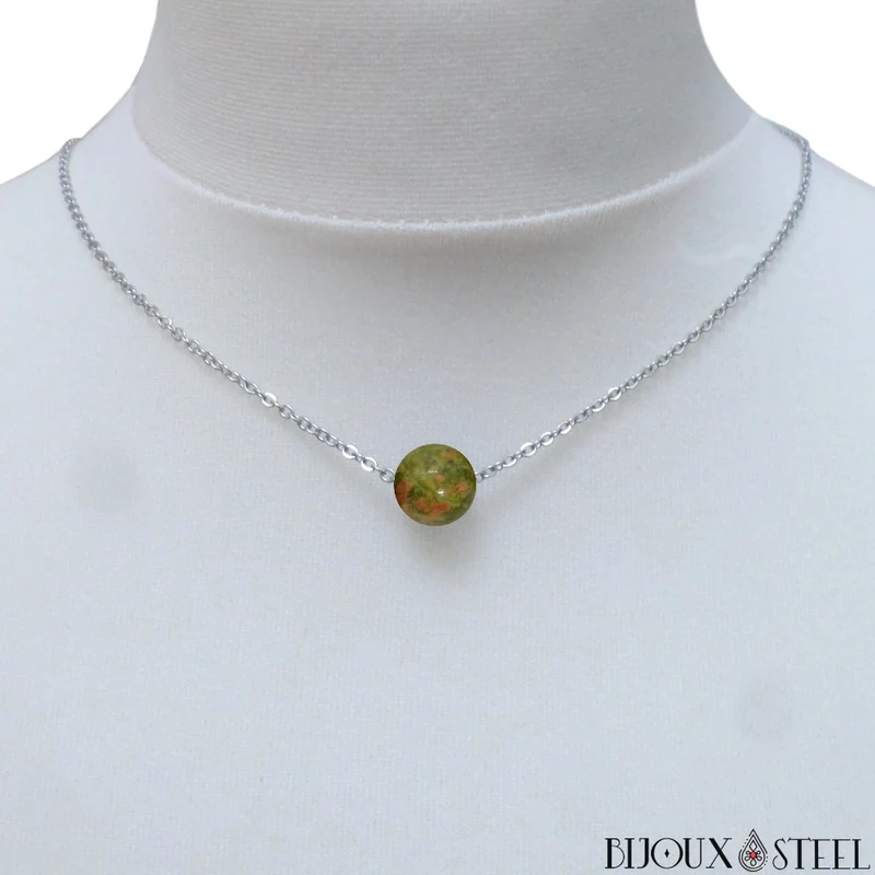 Collier à perle d'unakite en acier inoxydable