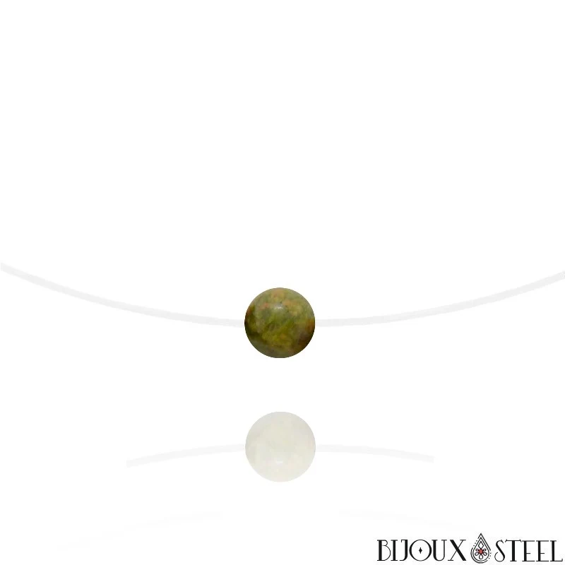 Collier à perle d'unakite sur fil de nylon