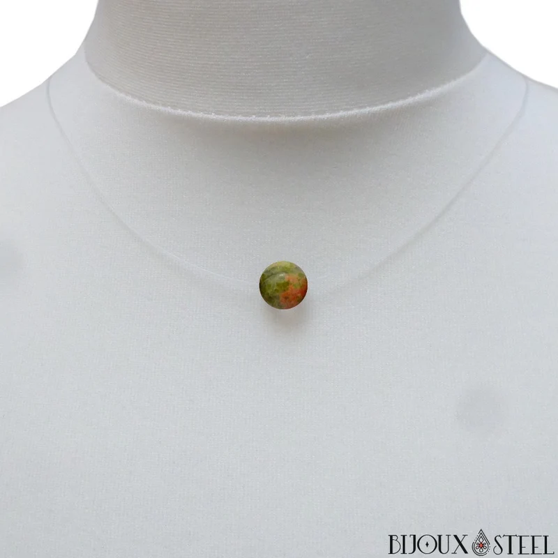 Collier à perle d'unakite sur fil de nylon