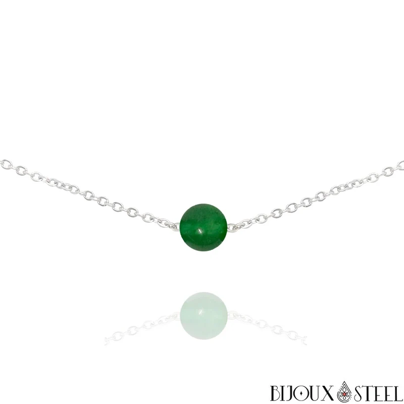 Collier à perle de jade de Malaisie en acier inoxydable