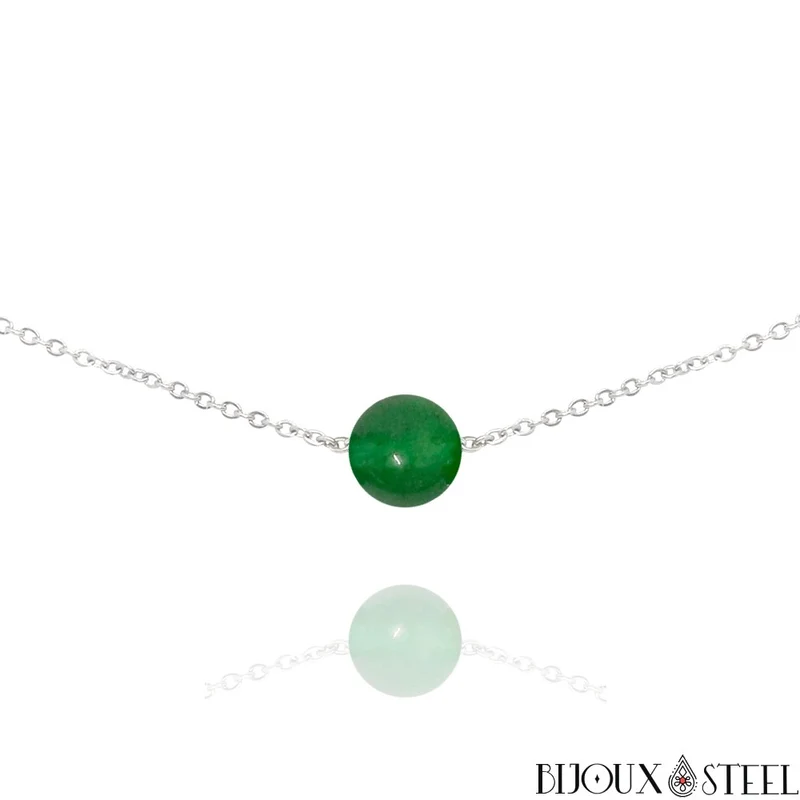 Collier à perle de jade de Malaisie en acier inoxydable