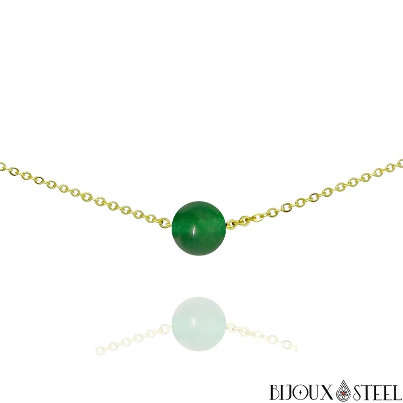 Collier à perle de jade de Malaisie en acier inoxydable