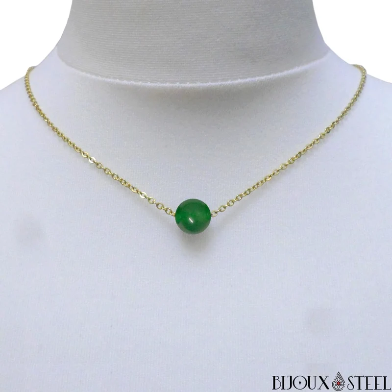 Collier à perle de jade de Malaisie en acier inoxydable