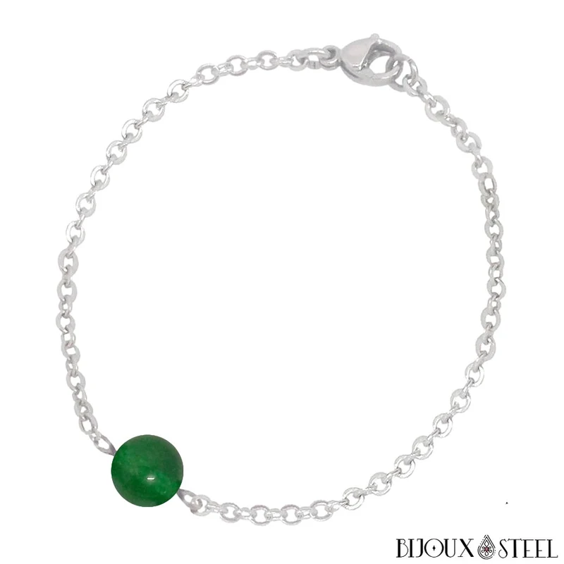 Bracelet à perle de jade de Malaisie en acier inoxydable