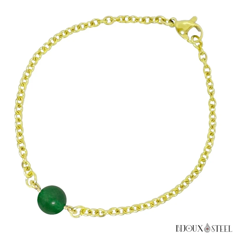 Bracelet à perle de jade de Malaisie en acier inoxydable